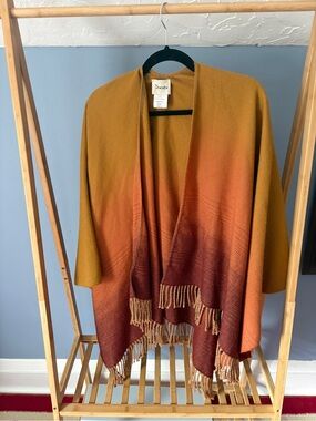 Ombre Fringe Poncho - Mustard to Rust